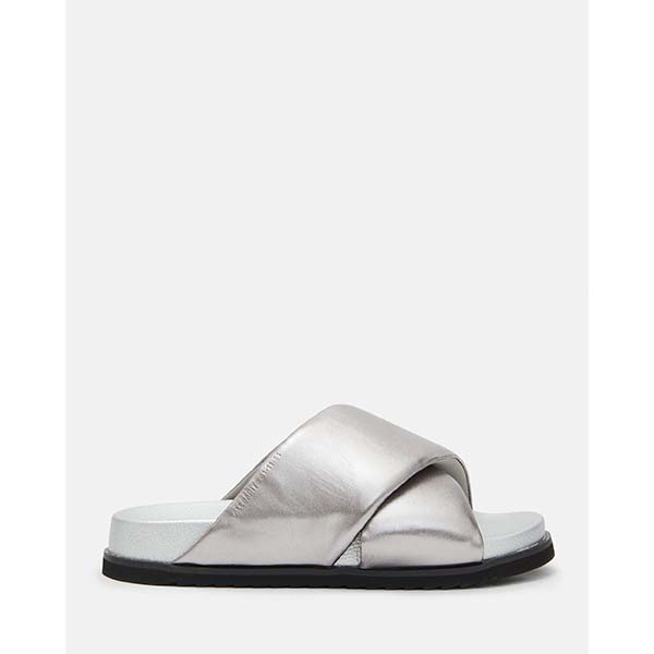 Allsaints Australia Womens Saki Metallic Leather Crossover Sandals Silver AU17-358